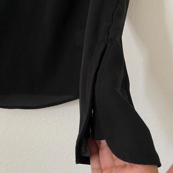Candies Black Blouse Womens Ruffle Long‎ sleeve Button Front Size XS - Picture 7 of 9